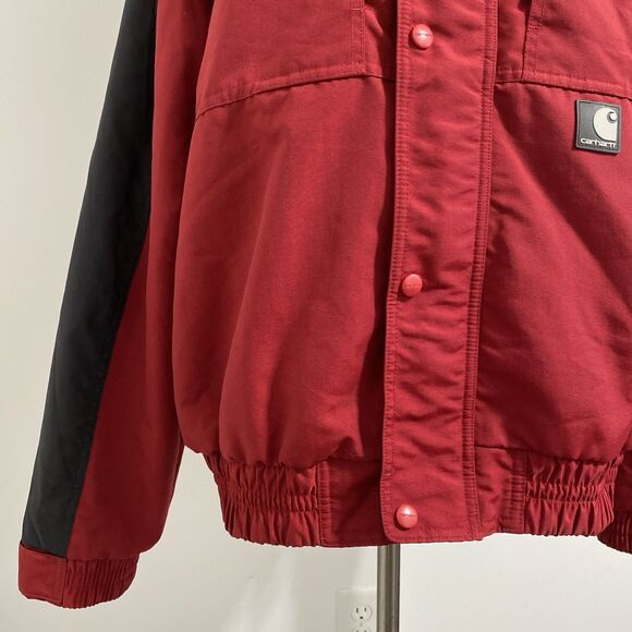 Carhartt Jacket Men's XL Red Black J105 Mesh Lined Hooded Nylon Color Block Coat - Picture 6 of 10